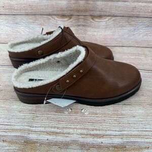 Kensie Wrylie Tan Faux Leather Shearling Lined Lug Sole Clog Mules US 8.5 NEW